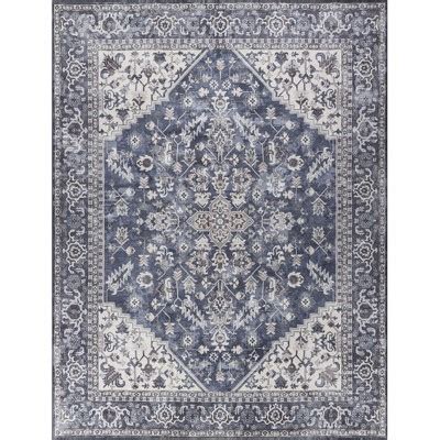 Nicole Curtis Machine Washable Series Vintage Medallion Area Rug Navy