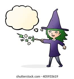 Cartoon Witch Girl Casting Spell Thought Stock Vector Royalty Free