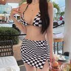 Attlison Set Checker Print Bikini Cover Up Skirt Yesstyle