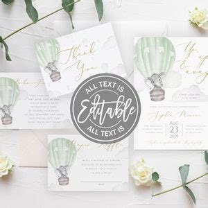 Gender Neutral Hot Air Balloon Baby Shower Invite Up Up And Away Hot Air Balloon Invitation