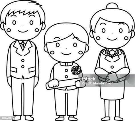 tua  anak muda  upacara kelulusan ilustrasi stok