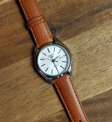 Seiko 5 Snkl41 On A Brown Hirsch Leather Watch Strap Watchbands Vintage Watches For Men