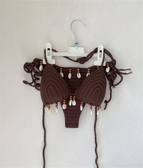 Crochet Bikini Set Brown Bikini Color 26 Sea Shells Bikini Women Swimwear Crochet Bikini