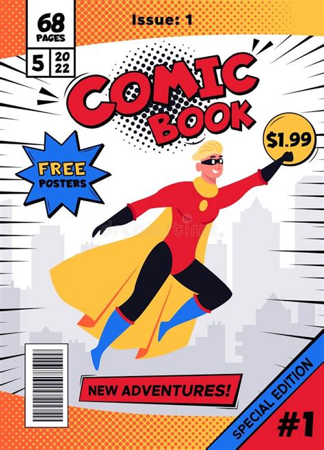 Comic Book Cover Page Template Cartoon Pop Art Comic Book Title Poster