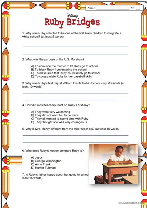 Ruby Bridges Comprehension Worksheets