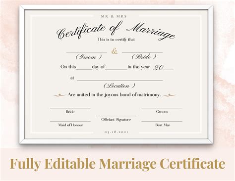 Editable Marriage Certificate Template Custom Certificate of - Etsy