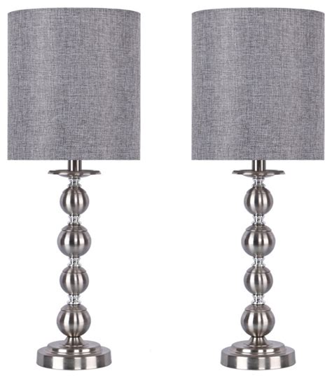 23 5 Brushed Nickel Table Lamp Set Of 2 With Gray Drum Shades Transitional Lamp Sets By