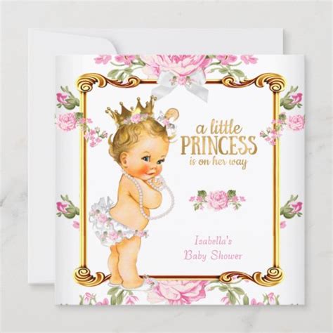 Princess Baby Shower Pink White Floral Blonde Girl Invitation Zazzle