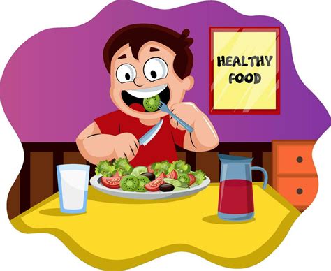 Happy boy eating healthy food illustration vector on white background 35387301 Vector Art at ...