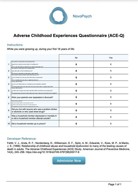 Adverse Childhood Experiences Questionnaire Ace Q Novopsych