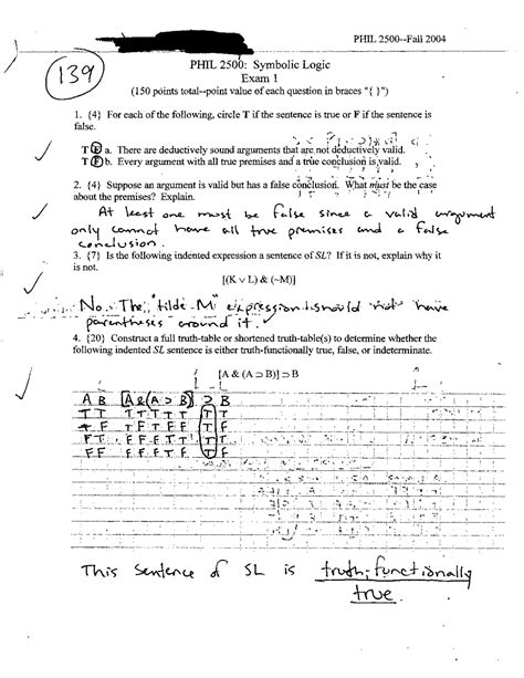 Symbolic Logic Exam With Handwritten Solutions Phil 2500 Docsity