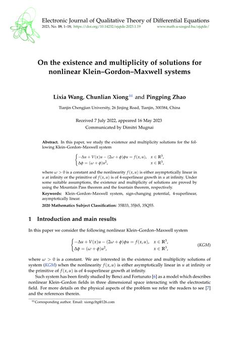 Pdf On The Existence And Multiplicity Of Solutions For Nonlinear