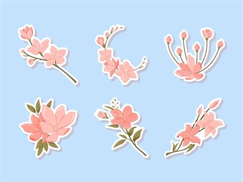 Spring Cherry Blossom Sticker Set Vector Art At Vecteezy