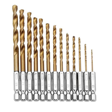 13pcs Lot HSS High Speed Steel Titanium Coated Drill Bit Set 1 4 Hex