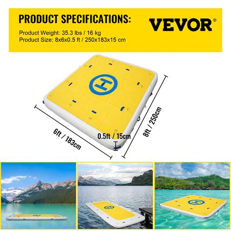 Vevor Inflatable Dock Floating Platform 8 X 6 Ft 3 4 Person Capacity