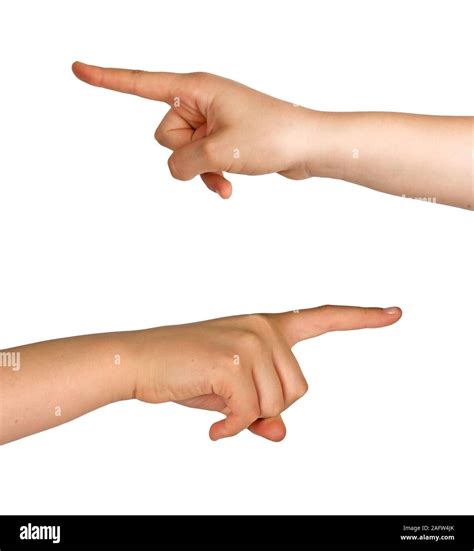 Hands pointing to left and right Stock Photo - Alamy