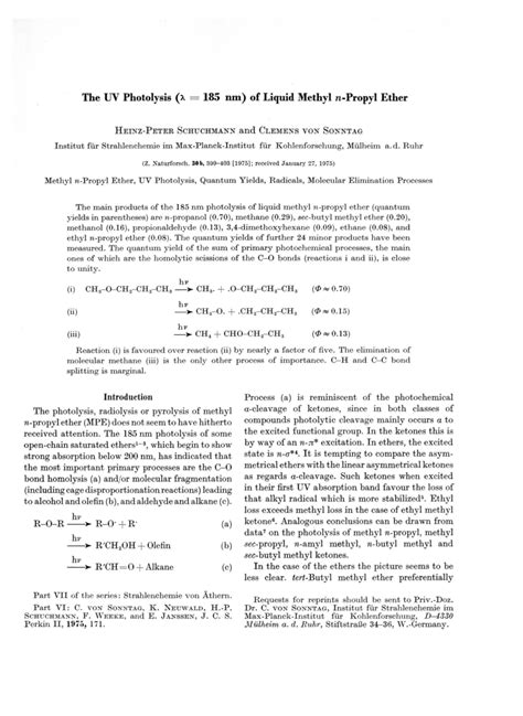 Pdf The Uv Photolysis λ 185 Nm Of Liquid Methyl N Propyl Ether