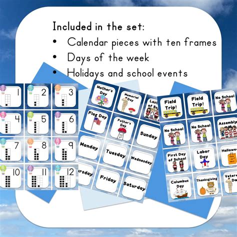 Hot Air Balloons Calendar Set Ten Frames Made By Teachers