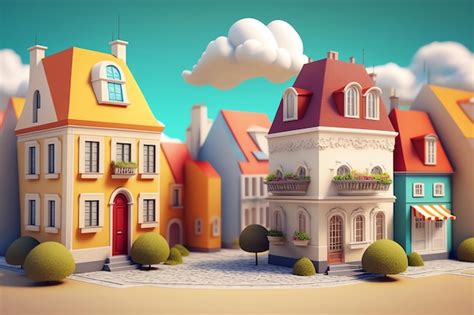 Premium Ai Image A Cartoon Scene Of A Town With A Small Building And