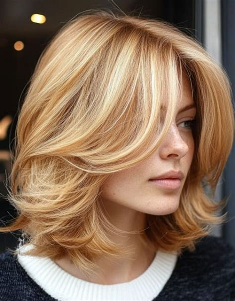 45 Chic Layered Bob Haircuts : Golden Blonde Layered Lob