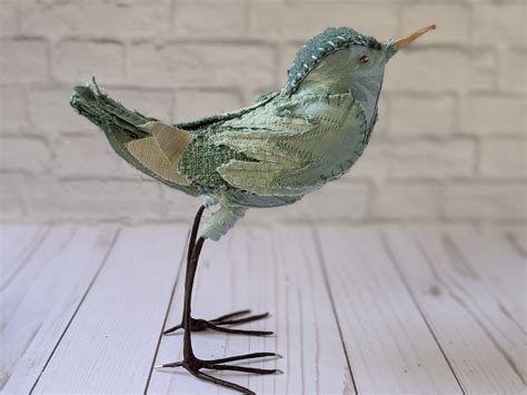 Teal Blue Bird Soft Sculpture - ANY Texture - Textile Art by Zwia Lipkin