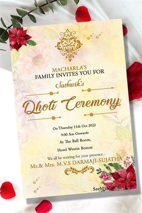 Traditional Dhoti Ceremony Invitation Card In Cream Theme Printable