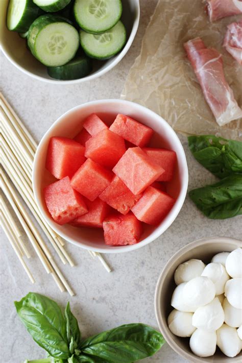 Watermelon Mozzarella And Prosciutto Skewers Cook Nourish Bliss