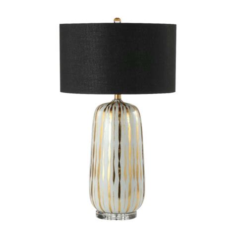 Gold And White Ceramic Table Lamp With Black Linen Shade Modern Lamp