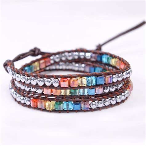 Handmade 7 Chakra Crystal And Hematite Leather Wrap Bracelet Zenheavens