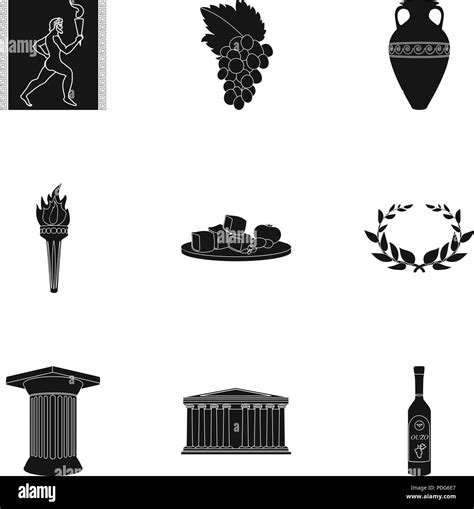 Greece Set Icons In Black Design Big Collection Of Greece Vector