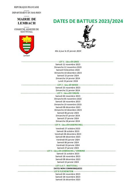 Dates De Battues 2023 2024 Commune De Lembach