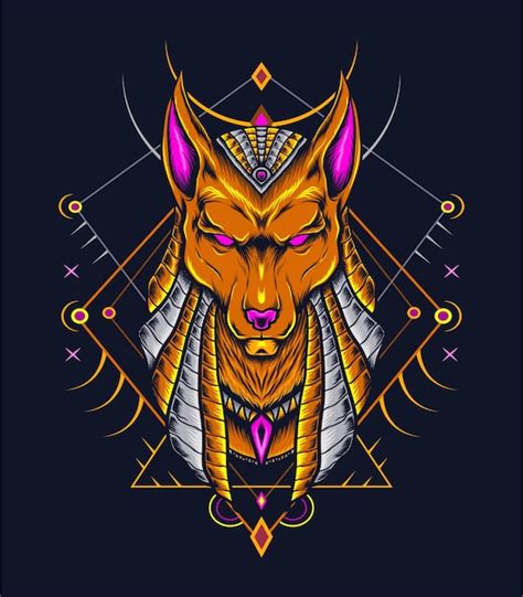 Anubis egipcio con geometría sagrada Vector Premium