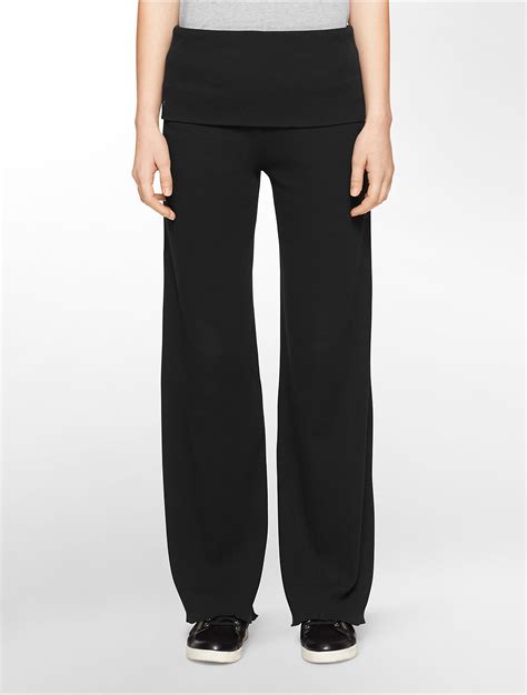 Calvin Klein White Label Performance Foldover Wide Leg Thermal Pants In