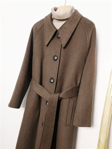 Brown Women Wool Coat Single Breasted Lapel Overcoat Long Etsy