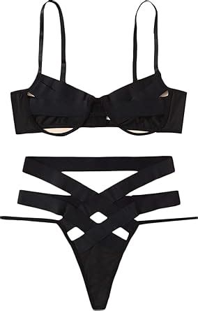 Amazon WDIRARA Women S Floral Embroidery Sheer Mesh Ruffle Harness Lingerie Set Clothing