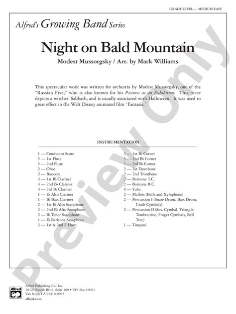 Night On Bald Mountain Score Concert Band Score Digital Sheet Music