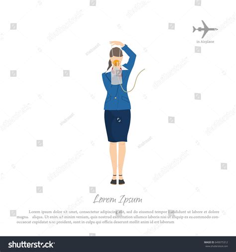 Flight Attendant Demonstrates Use Oxygen Mask 스톡 일러스트 649075312