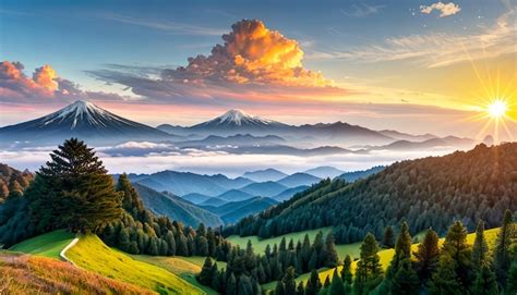 Premium AI Image | Mountain landscape at sunset