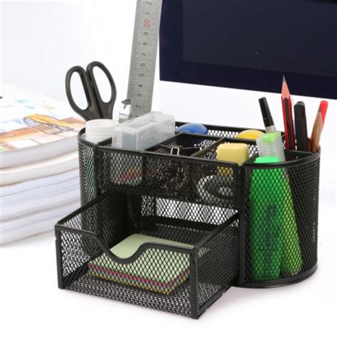 Metal Mesh Pencil Holders Desk Organizer With 9 Compartment Pen Holder