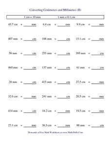 Converting Centimeters and Millimeters (B) Worksheet for 5th - 6th ... 
