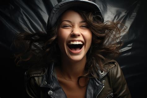 Premium AI Image | a woman laughing with her mouth open