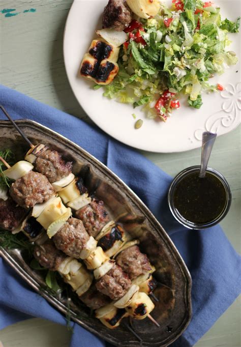 Lamb With Halloumi And Fennel Skewers With Honey Mint Glaze Fine Food