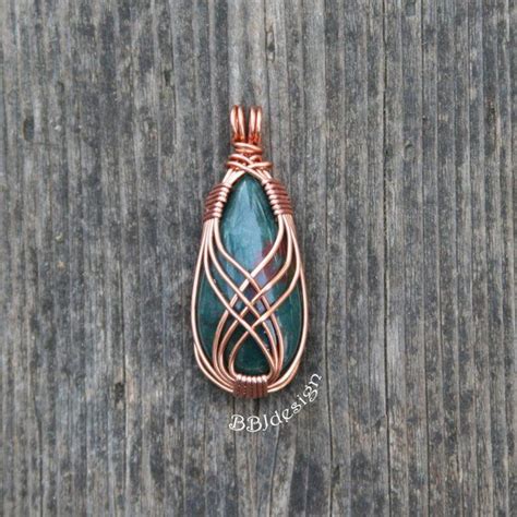 Bloodstone Gemstone Cabochon Teardrop Pendant Necklace Copper Wire