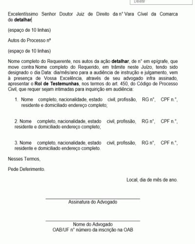 Modelo De Peti O Rol De Testemunhas Processo Civil