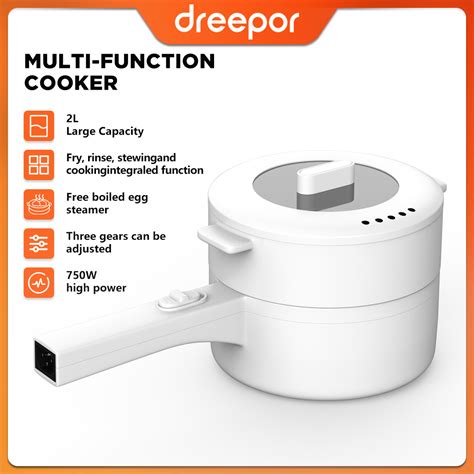 Dreepor Electric Cooker Pot L Multi Function Cooker Double Layer Hot Pot With Steamer Non Stick