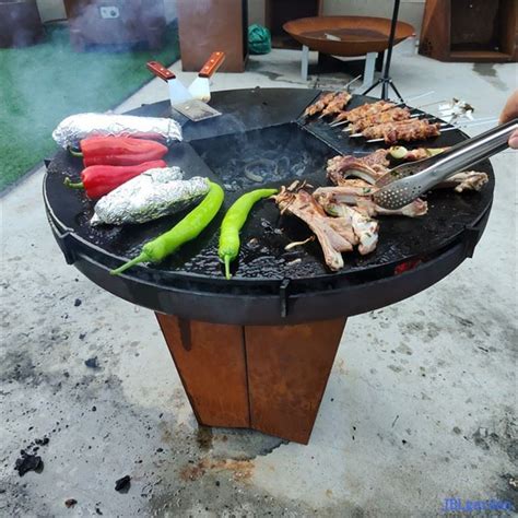 Parrilla De Barbacoa De Carb N Madera Para Exteriores De Acero Corten