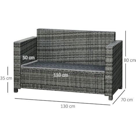 Outsunny Poly Rattan Sofa Mit Kissen 2 Sitzer Garten Loungesofa Metall