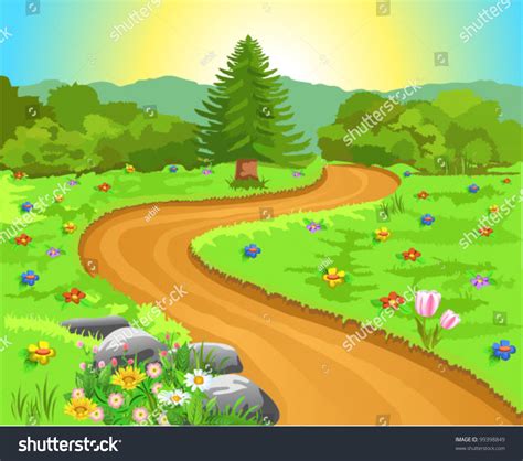 Curved Path Natural Landscape Stock Vector (Royalty Free) 99398849 ...