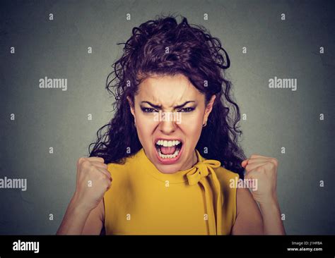 Portrait Of Young Angry Woman Screaming Stock Photo Alamy