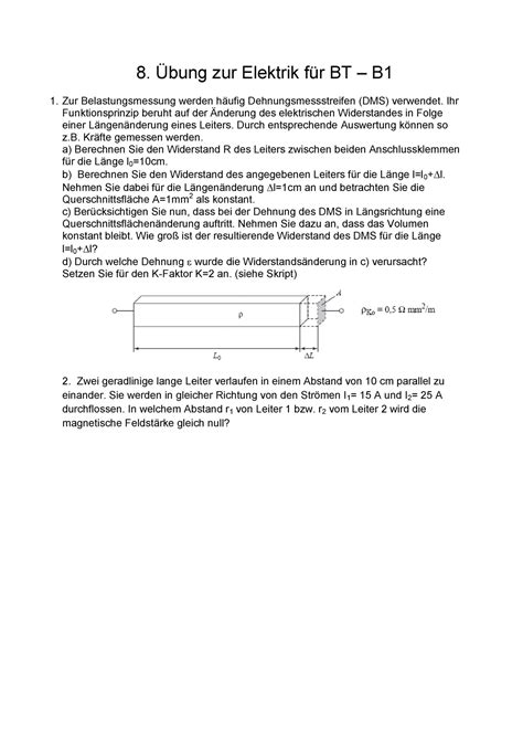 8 Übungsaufgabe für BT B1 8 Übung zur Elektrik für BT B Zur